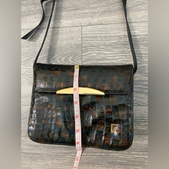 Vintage Franco Visconti Snake Print Leather Crossbody Handbag Purse Gold Tone - Picture 4 of 15